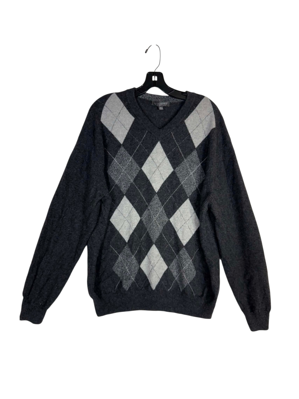 Giasone Cashmere V-Neck Argyle Sweater - Charcoal Gray